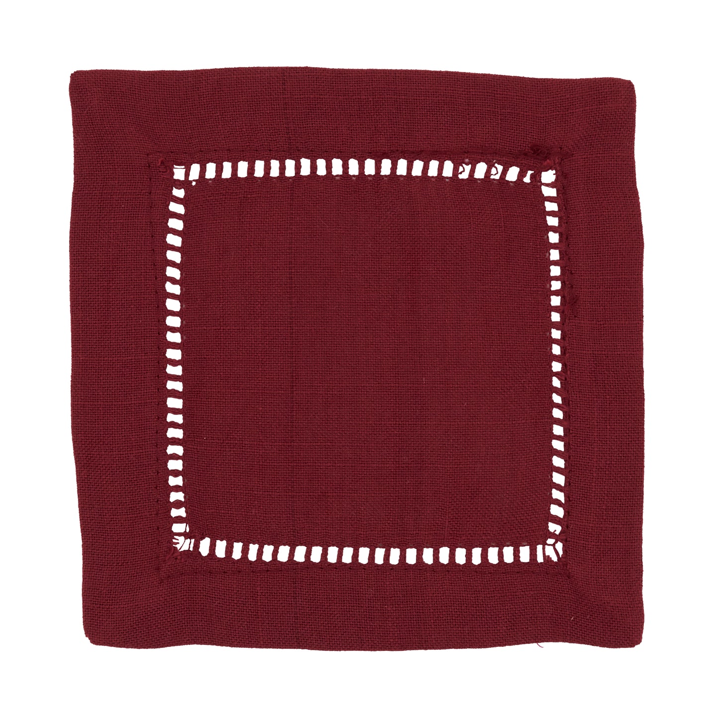 Burgundy Hemstitched Border Cocktail Napkins 100% Polyester, 6 Inch Square (12 pcs.)