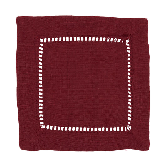 Burgundy Hemstitched Border Cocktail Napkins 100% Polyester, 6 Inch Square (12 pcs.)