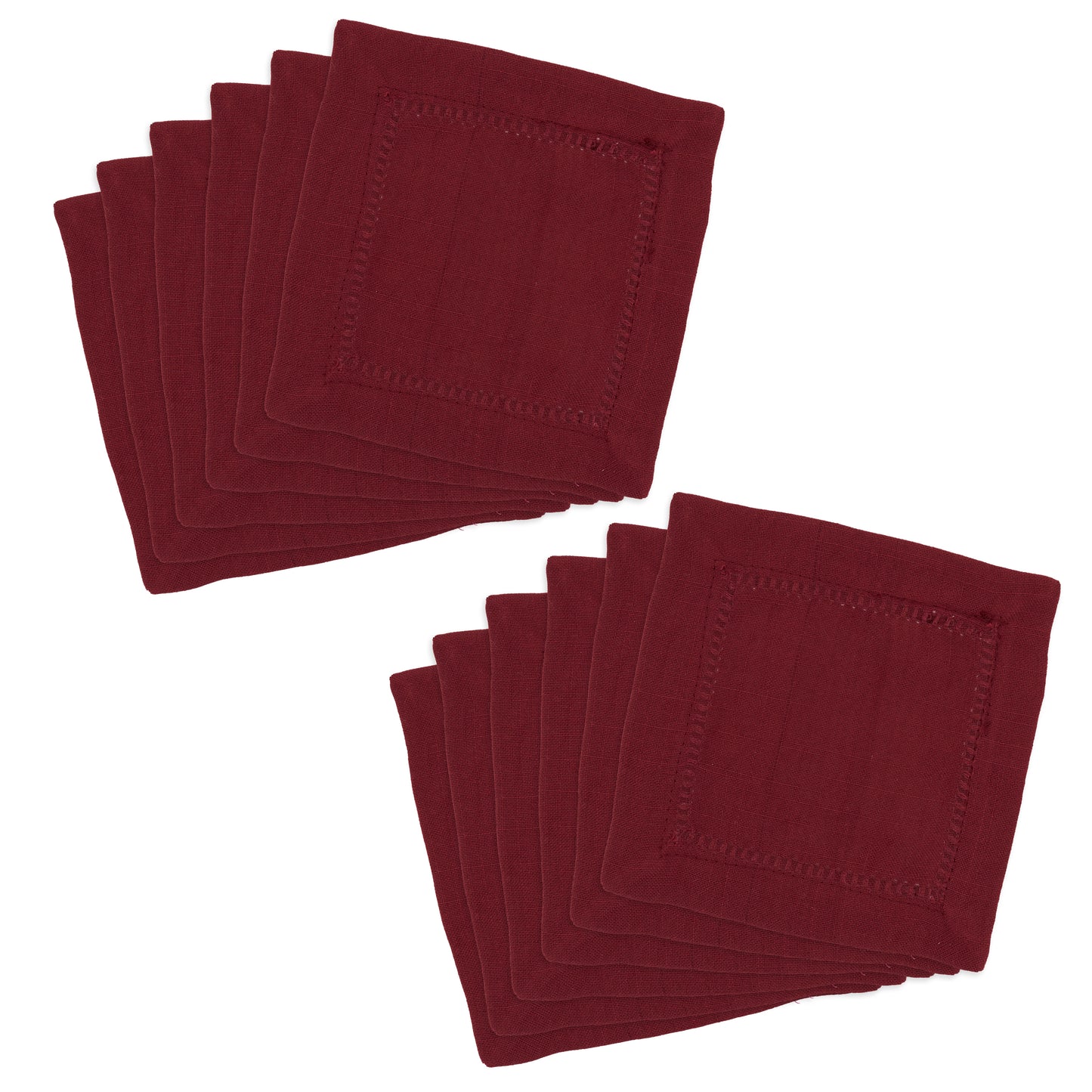 Burgundy Hemstitched Border Cocktail Napkins 100% Polyester, 6 Inch Square (12 pcs.)