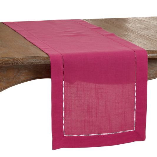Everyday / All Season Fuchsia Table Runner with Hemstitched Border, 100% Polyester