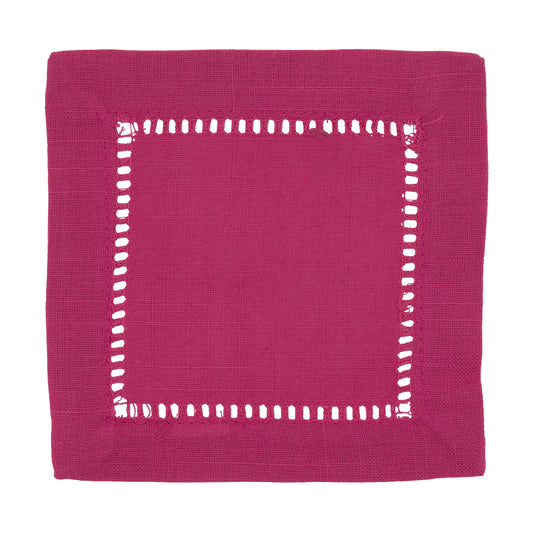 Fuchsia Hemstitched Border Cocktail Napkins 100% Polyester, 6 Inch Square (12 pcs.)