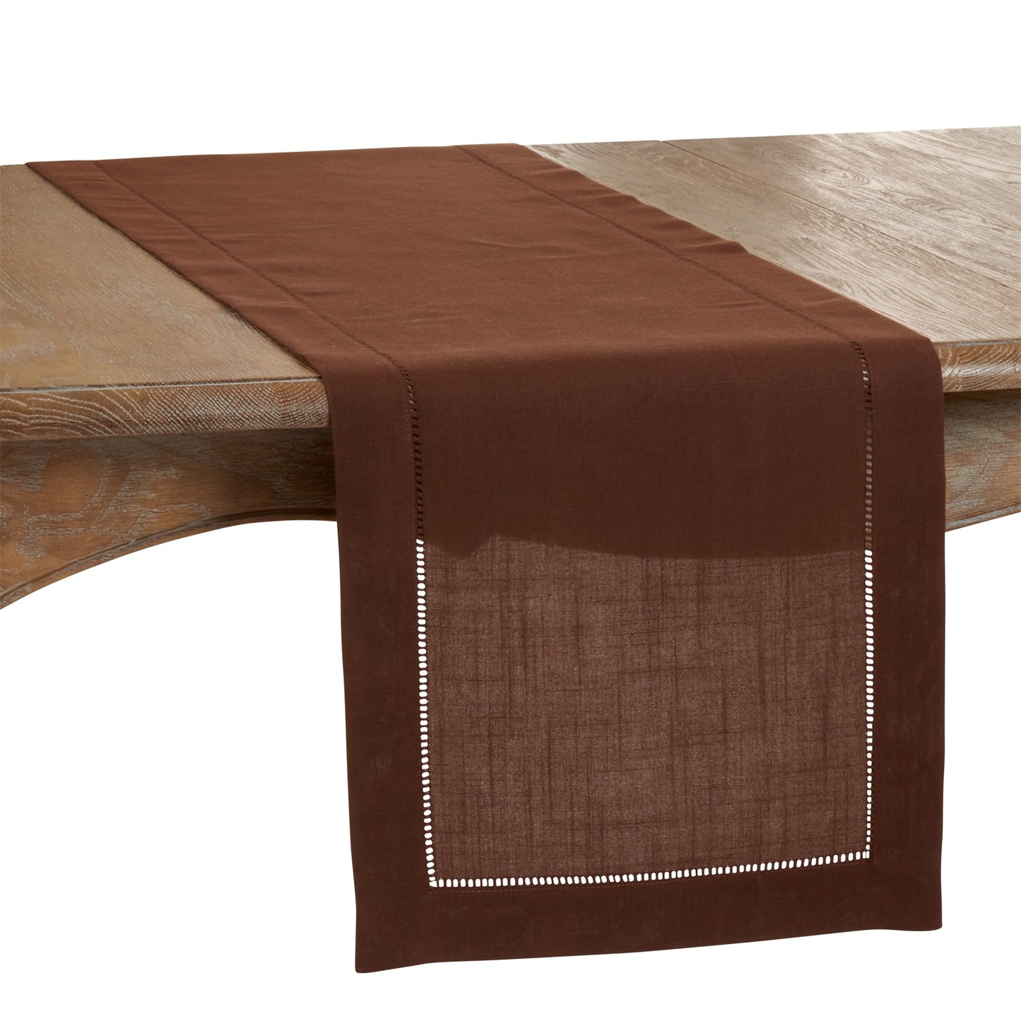 Everyday / All Season Chocolate Brown Table Runner with Hemstitched Border, 100% Polyester