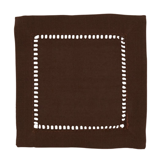 Chocolate Hemstitched Border Cocktail Napkins 100% Polyester, 6 Inch Square (12 pcs.)