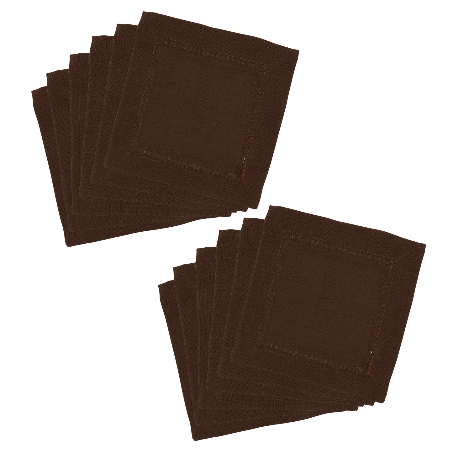 Chocolate Hemstitched Border Cocktail Napkins 100% Polyester, 6 Inch Square (12 pcs.)