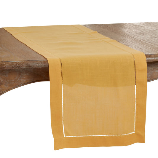 Everyday / All Season Mustard Yellow Table Runner with Hemstitched Border, 100% Polyester