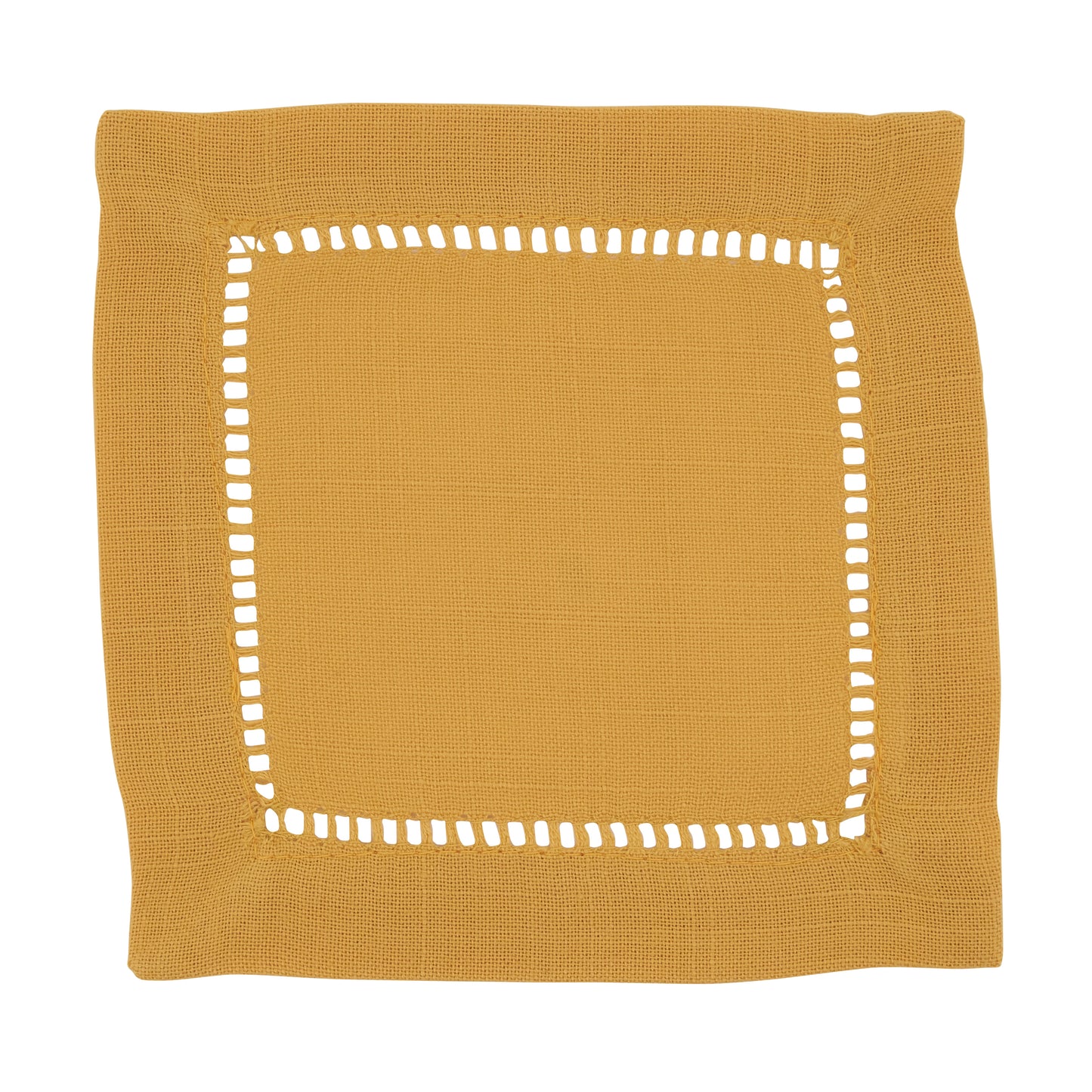 Mustard Hemstitched Border Cocktail Napkins 100% Polyester, 6 Inch Square (12 pcs.)