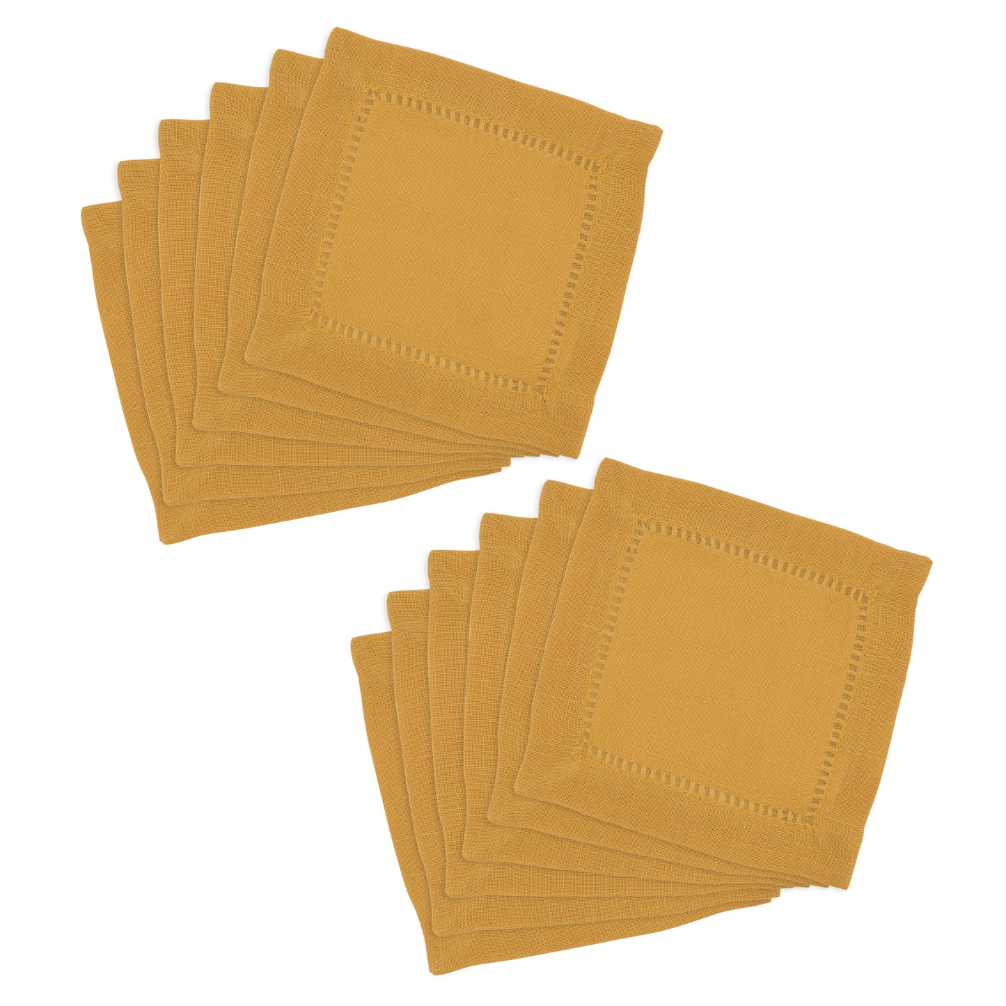 Mustard Hemstitched Border Cocktail Napkins 100% Polyester, 6 Inch Square (12 pcs.)