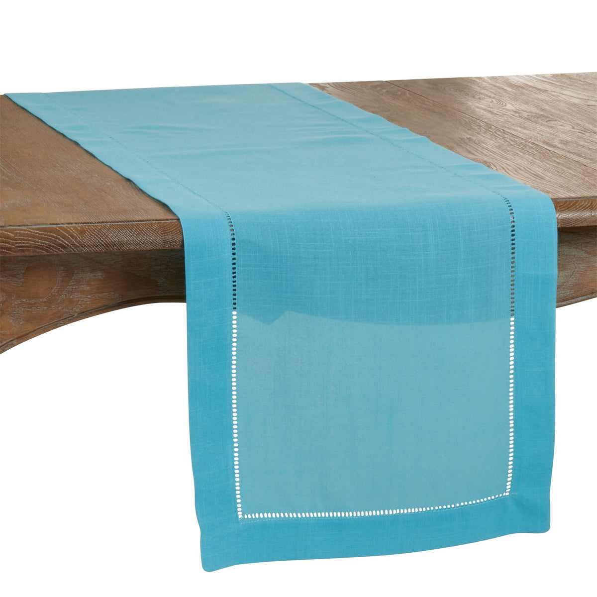 Everyday / All Season Turquoise Blue Table Runner with Hemstitched Border, 100% Polyester