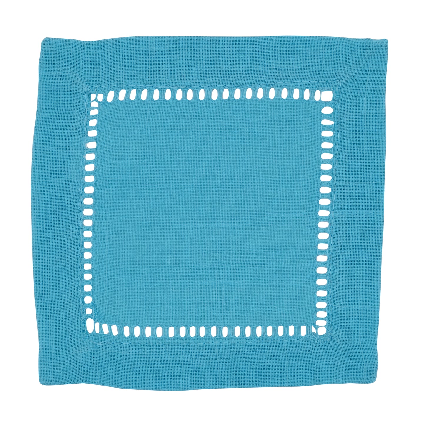 Turquoise Hemstitched Border Cocktail Napkins 100% Polyester, 6 Inch Square (12 pcs.)