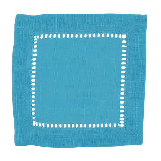 Turquoise Hemstitched Border Cocktail Napkins 100% Polyester, 6 Inch Square (12 pcs.)
