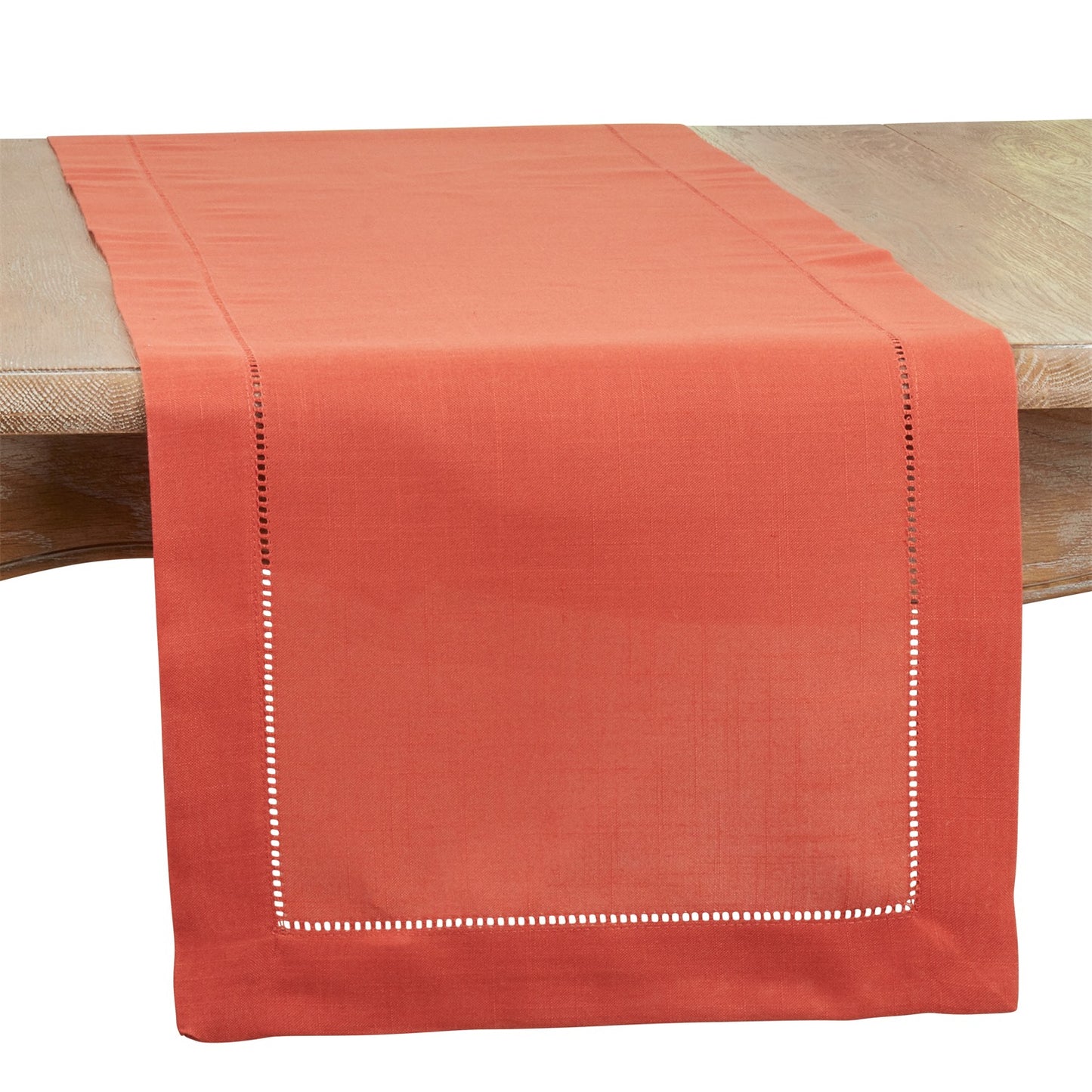 Everyday / All Season Terracotta Orange Table Runner with Hemstitched Border, 100% Polyester