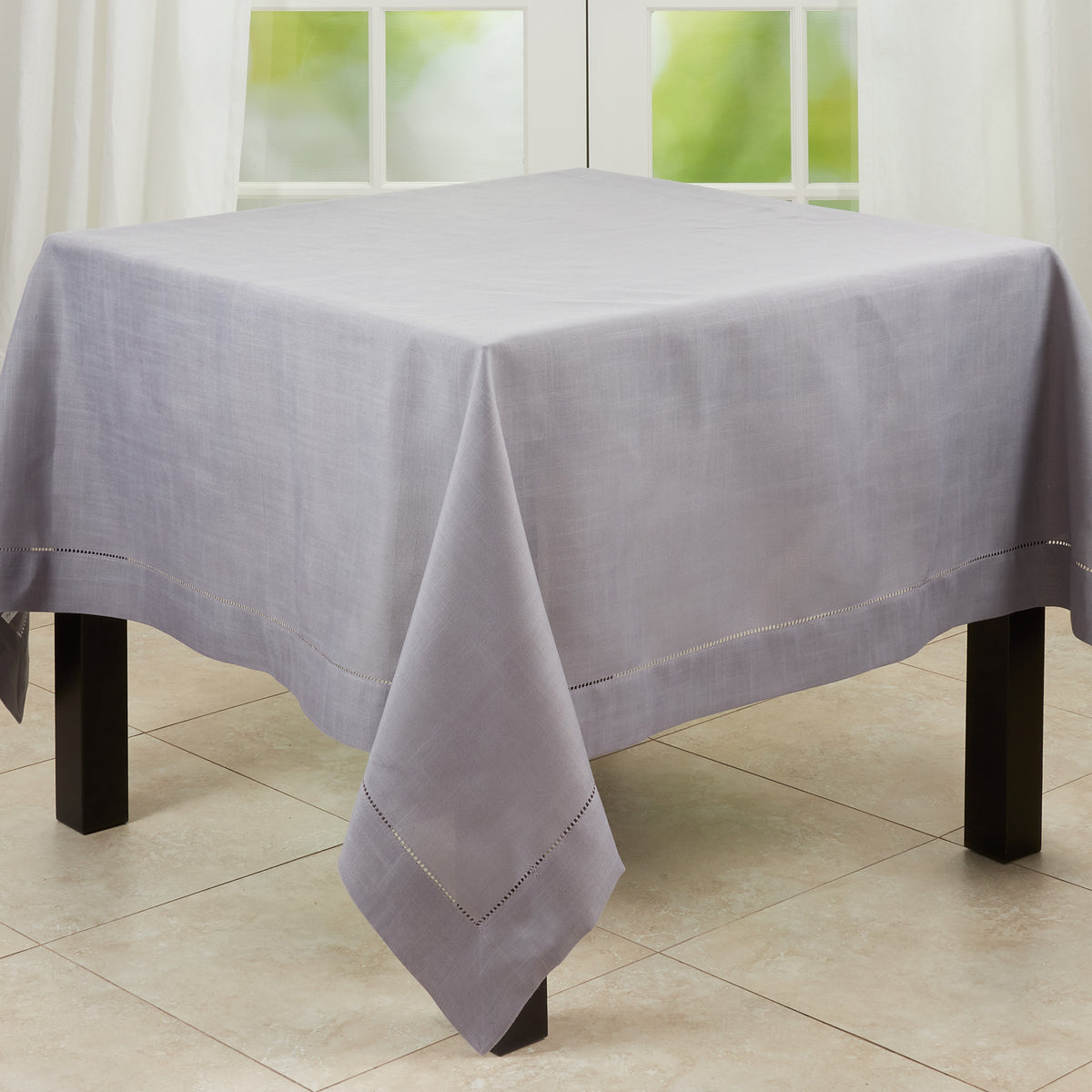 Slate Gray  Tablecloth with Hemstitched Border  100% polyester