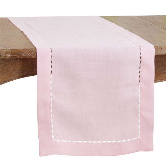 Everyday / All Season Pink Table Runner with Hemstitched Border, 100% Polyester
