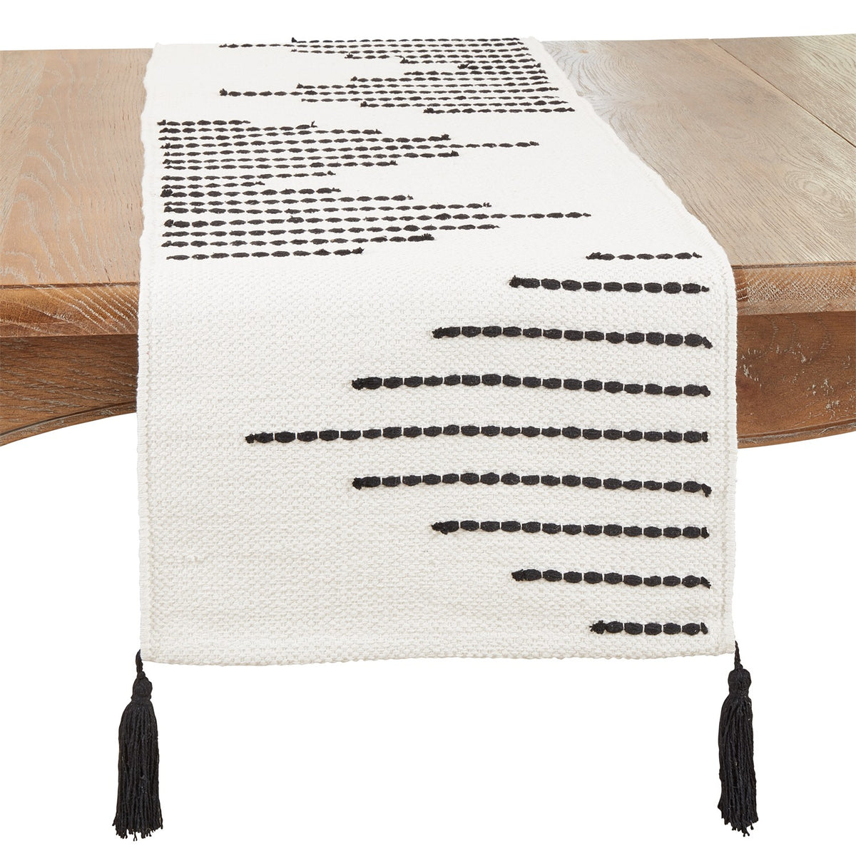 Everyday / All Season Black/White Diamond Woven Table Runner, 100% cotton