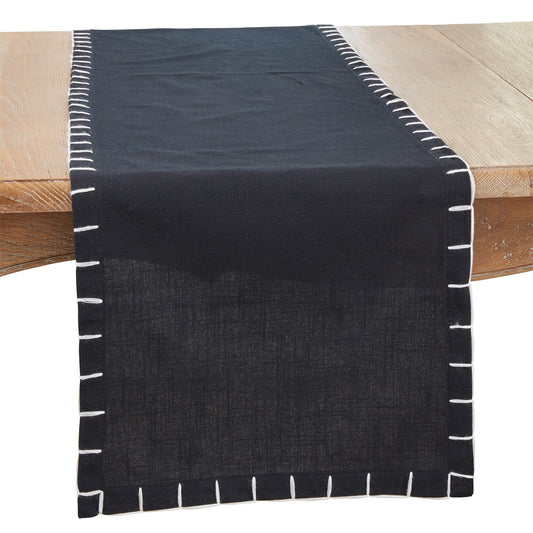 Everyday / All Season Black Chunky Whip Stitch Table Runner, 100% cotton