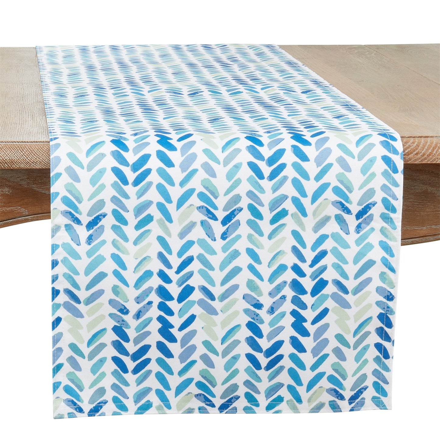 Everyday / All Season Blue Watercolor Chevron Table Runner, 100% Polyester