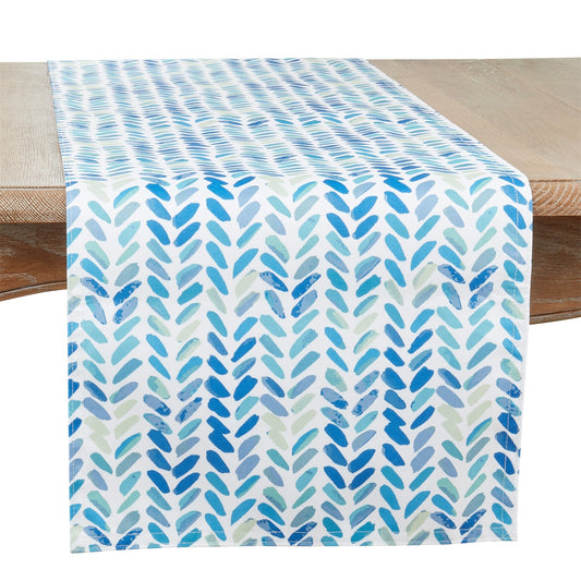 Everyday / All Season Blue Watercolor Chevron Table Runner, 100% Polyester