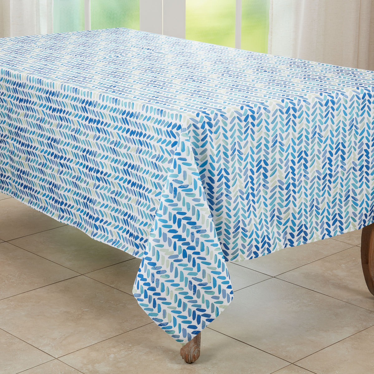 Blue  Watercolor Chevron Tablecloth  100% polyester