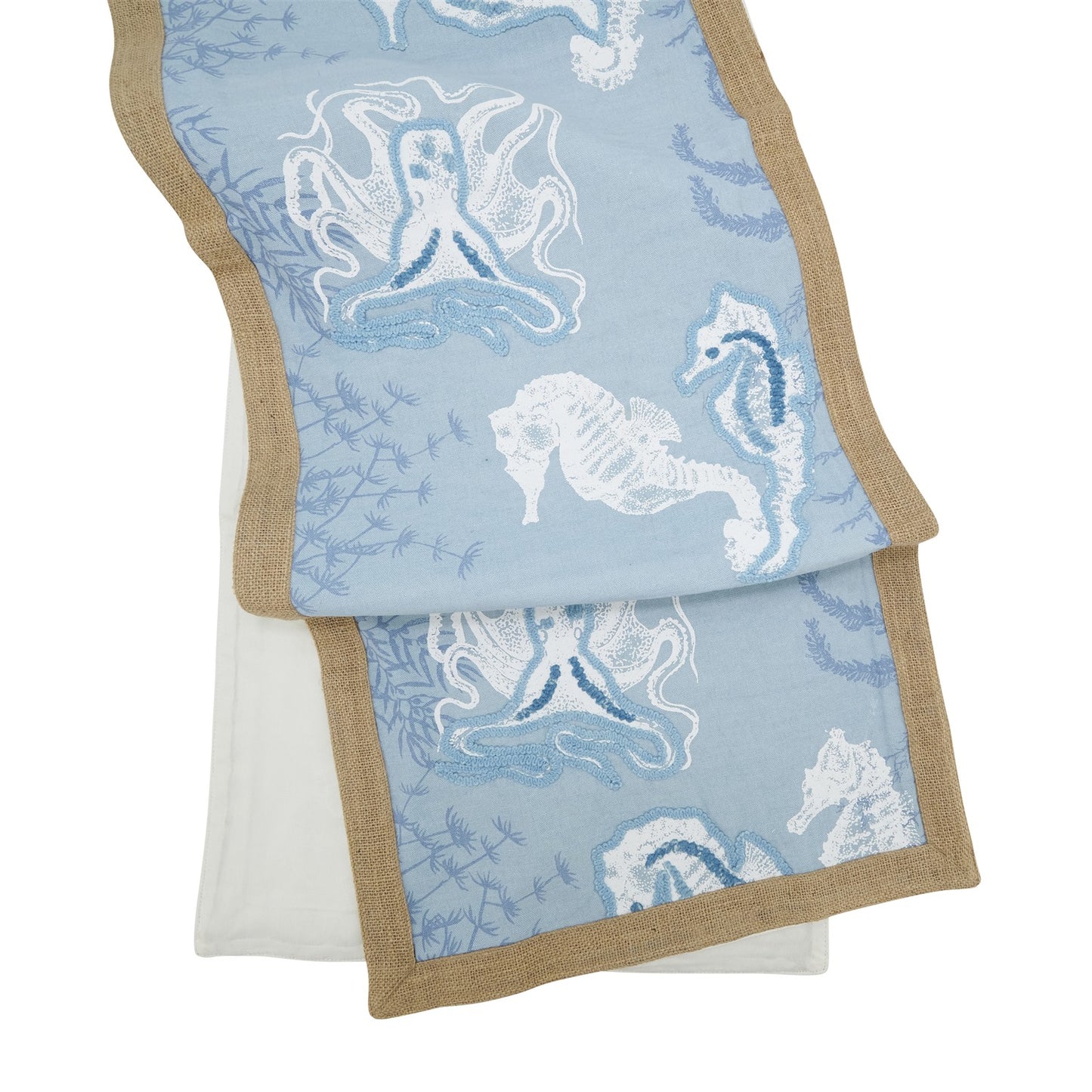 Everyday / All Season Blue Sea Life Table Runner, Top: 100% Cotton, Lining: 100% Polyester