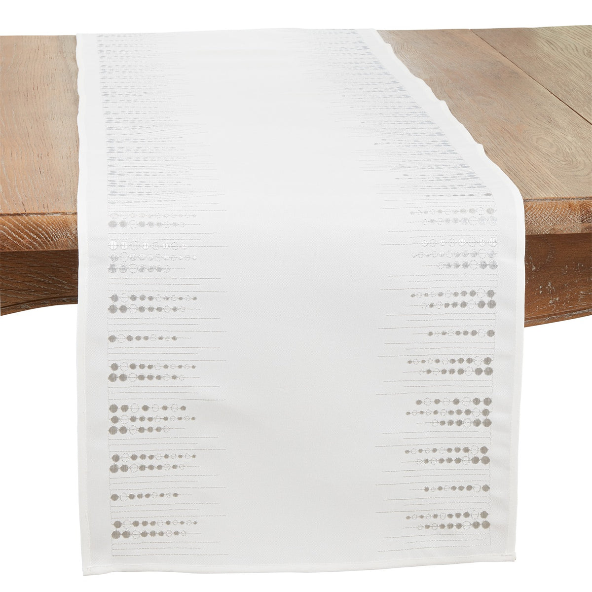 Everyday / All Season Silver Embroidered Dots Table Runner, 100% Polyester