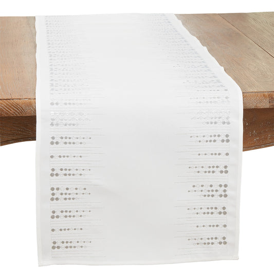 Everyday / All Season Silver Embroidered Dots Table Runner, 100% Polyester