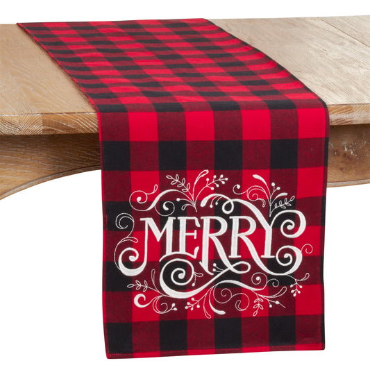 Christmas Red Buffalo Plaid Merry Table Runner, 60% cotton - 40% polyester