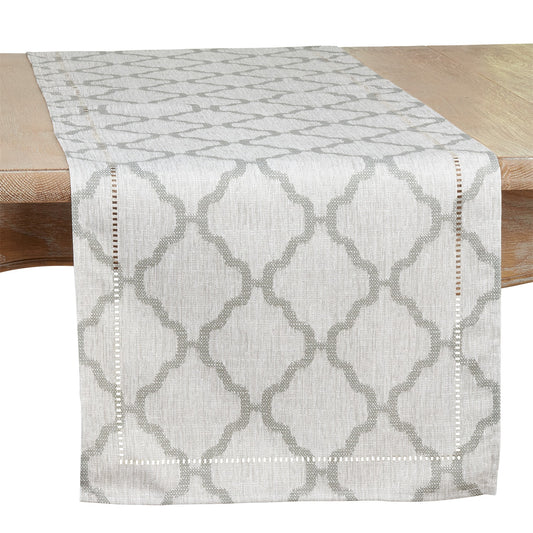 Everyday / All Season Grey Moroccan Laser-Cut Hemstitch Table Runner, 100% Polyester