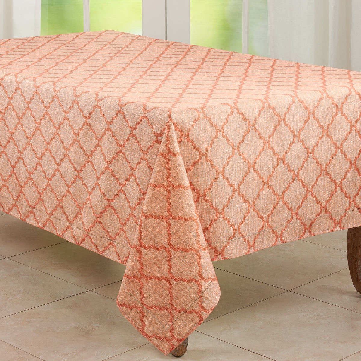 Orange  Moroccan Laser-Cut Hemstitch Tablecloth  100% polyester
