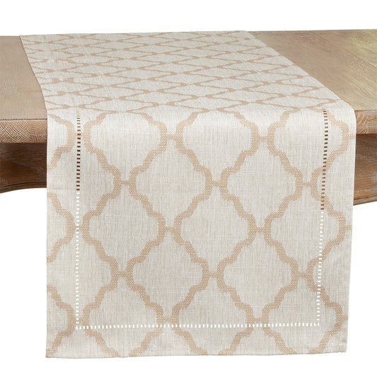 Everyday / All Season Taupe Moroccan Laser-Cut Hemstitch Table Runner, 100% Polyester
