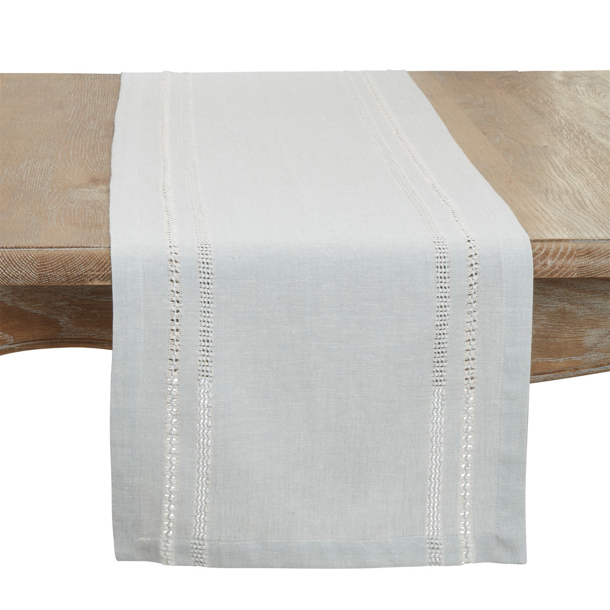 Everyday / All Season Blue-Grey Leno Stripe Table Runner, 95% COTTON - 5% LINEN