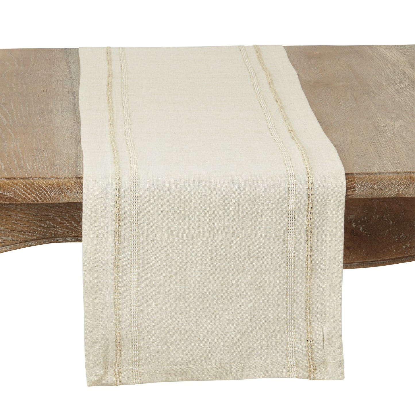 Everyday / All Season Natural Beige Leno Stripe Table Runner, 95% COTTON - 5% LINEN