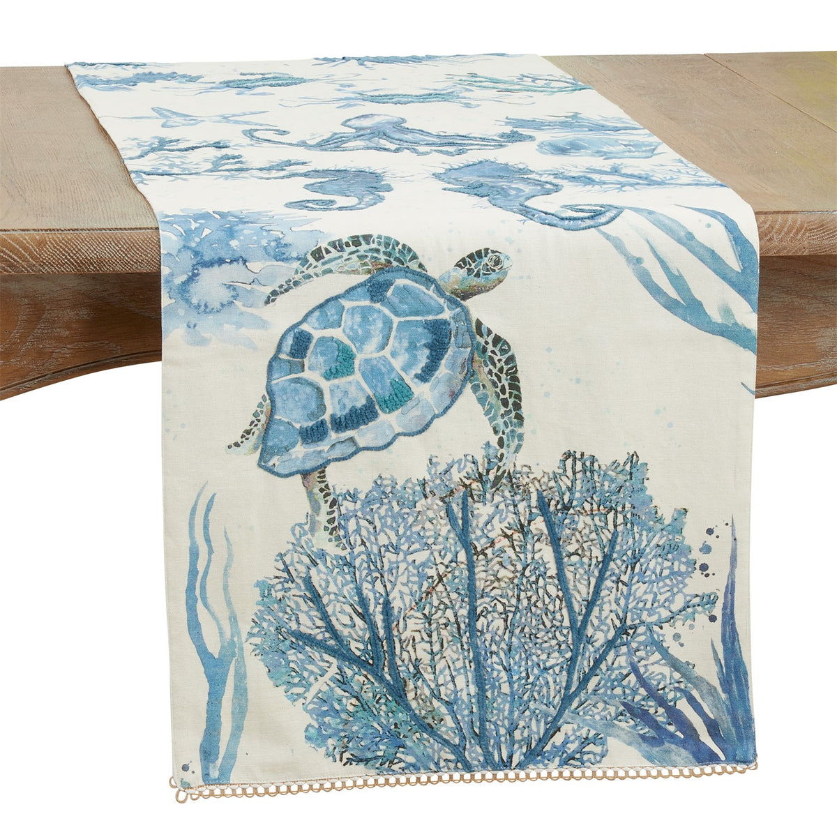 Everyday / All Season Blue Sea Life Table Runner, 100% cotton