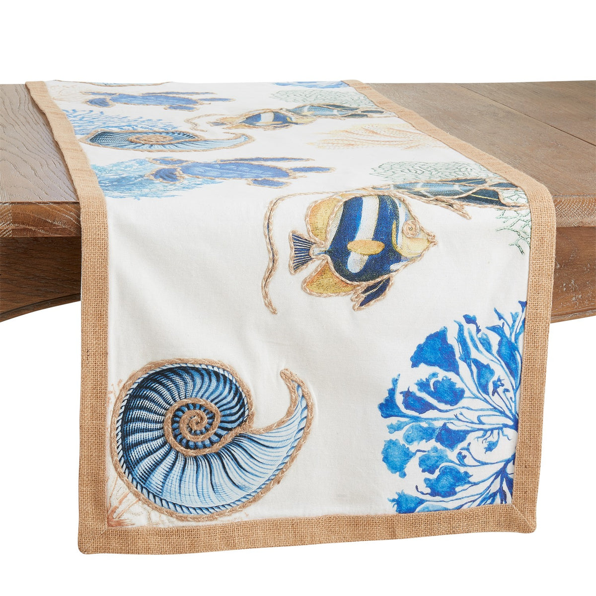 Everyday / All Season Navy Blue Sea Life Table Runner, 100% cotton