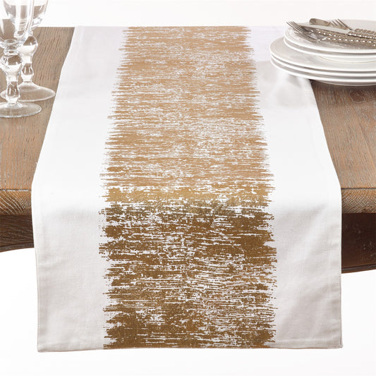 Everyday / All Season Gold Metallic Banded Design Table Runner, 100% cotton