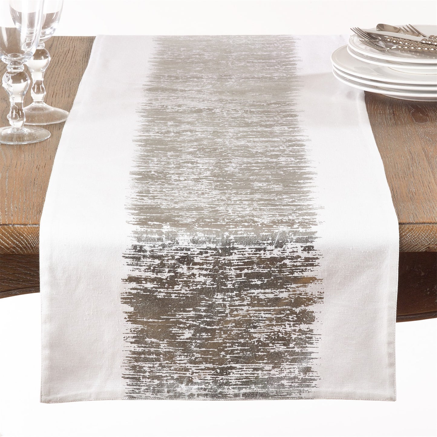 Everyday / All Season Silver Metallic Banded Design Table Runner, 100% cotton