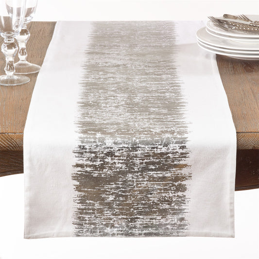 Everyday / All Season Silver Metallic Banded Design Table Runner, 100% cotton