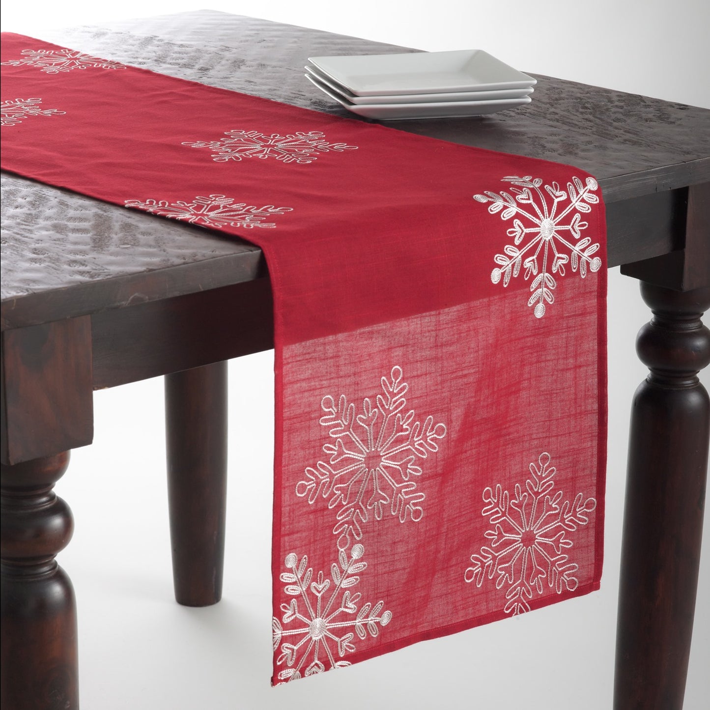 Christmas Red Snowflake Design Table Runner, 100% Polyester