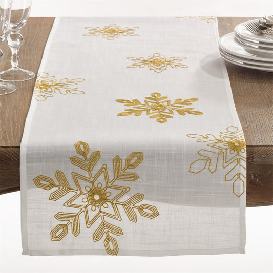 Christmas Gold Snowflake Table Runner, 100% Polyester