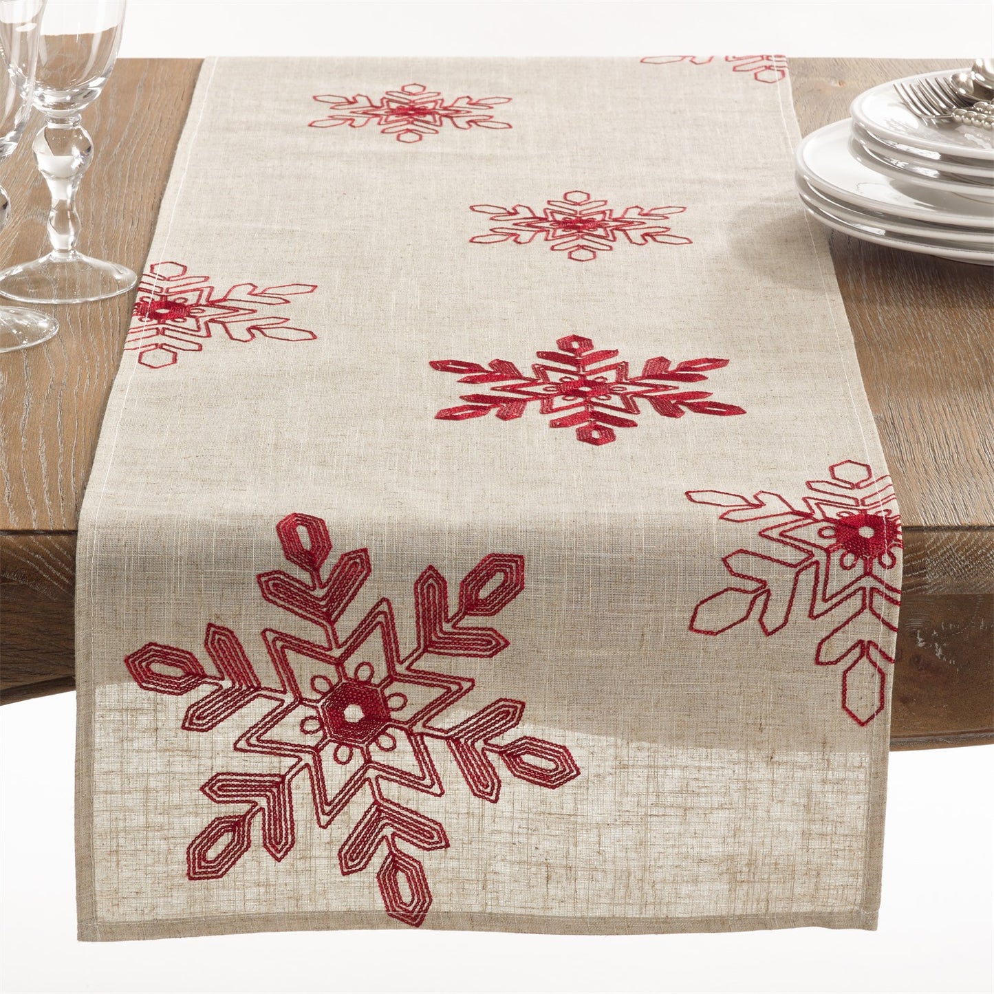 Christmas Red Snowflake Table Runner, 100% Polyester