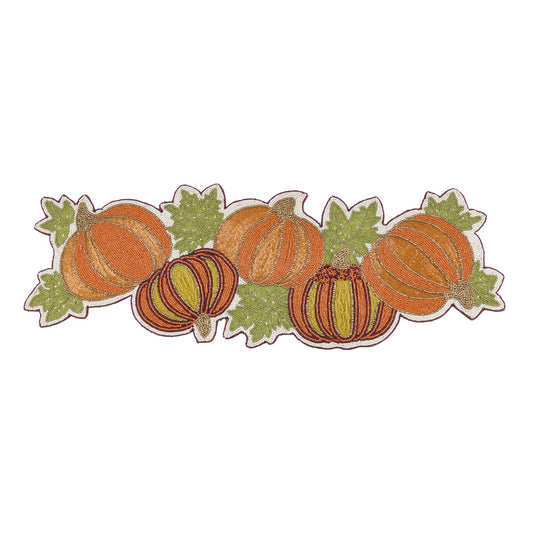 Thanksgiving / Fall Harvest Orange Beaded Pumpkin Table Runner, 60% glass beads, 40% polyester
