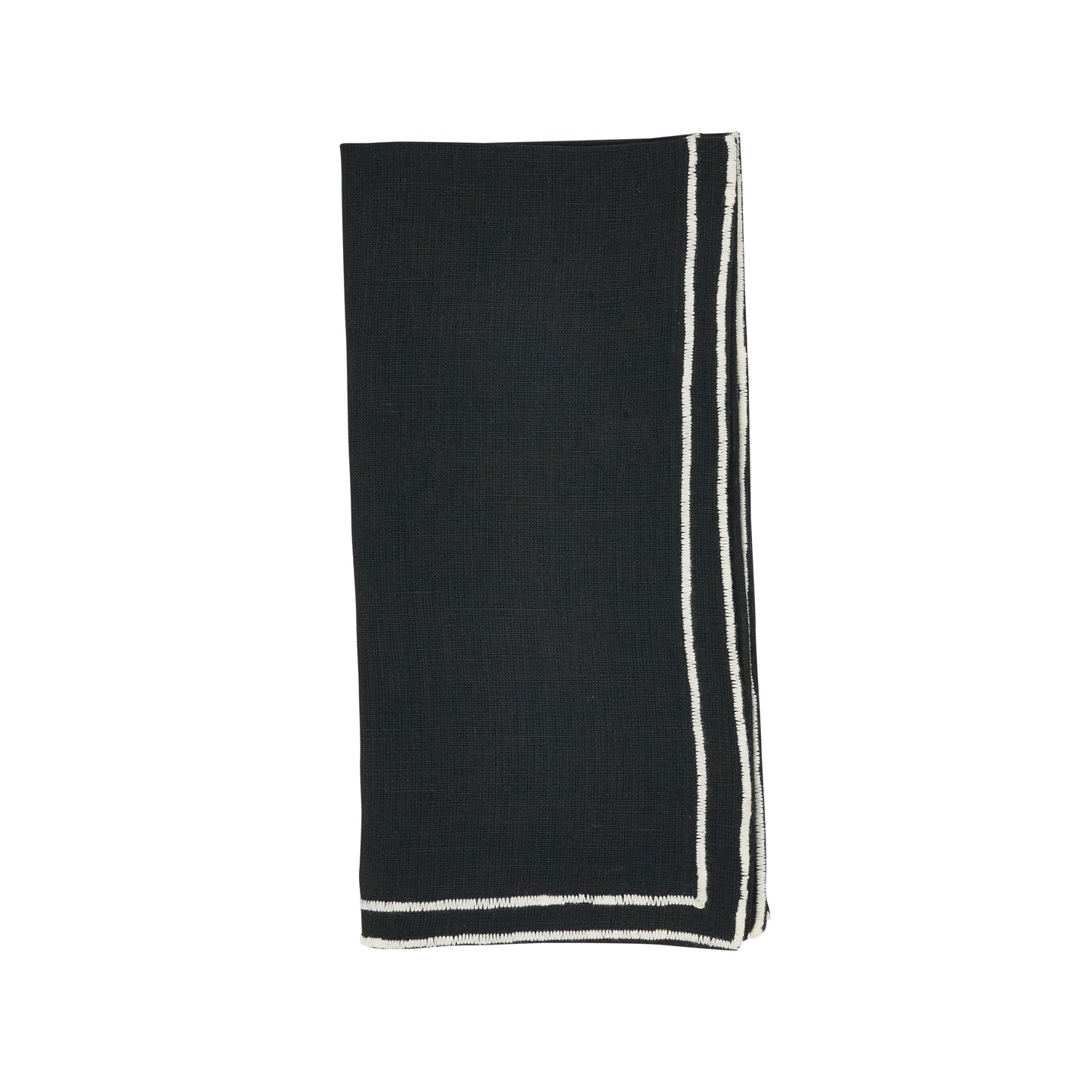Black Embroidered Double Line Napkins 100% linen, 20 Inch Square (4 pcs.)