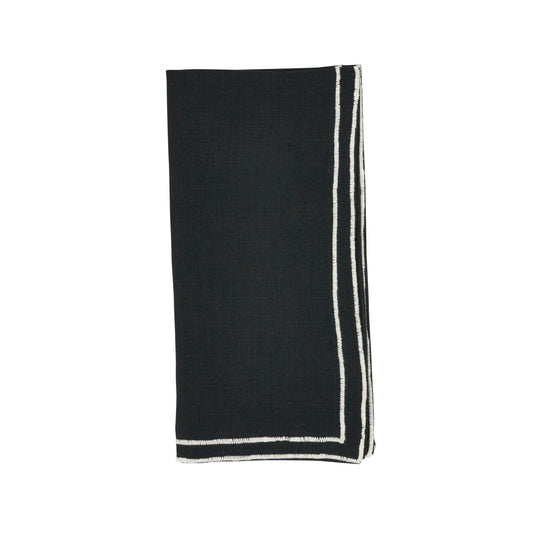 Black Embroidered Double Line Napkins 100% linen, 20 Inch Square (4 pcs.)