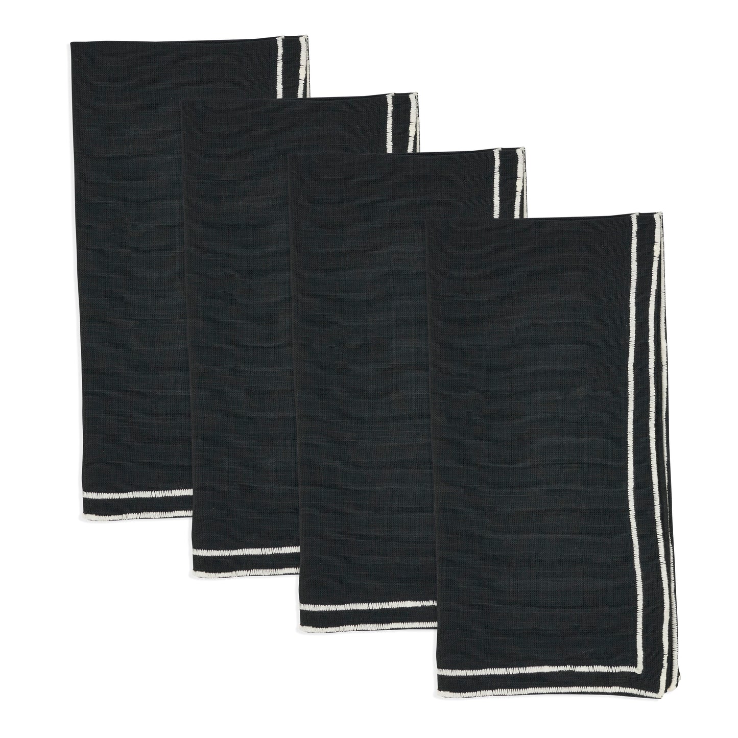 Black Embroidered Double Line Napkins 100% linen, 20 Inch Square (4 pcs.)