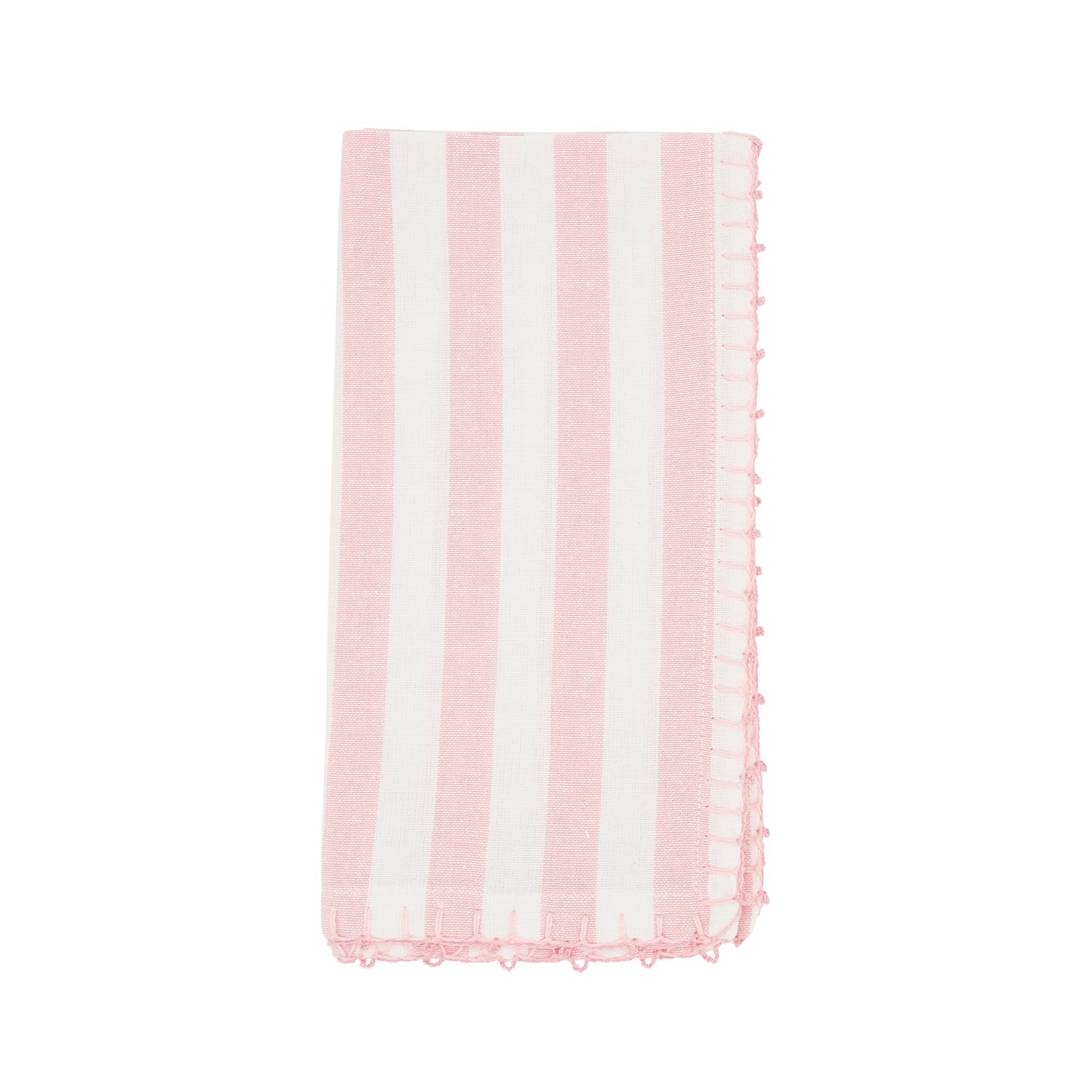 Pink Striped Whipstitch Pom Pom Napkins 100% cotton, 20 Inch Square (4 pcs.)