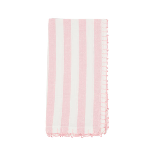 Pink Striped Whipstitch Pom Pom Napkins 100% cotton, 20 Inch Square (4 pcs.)