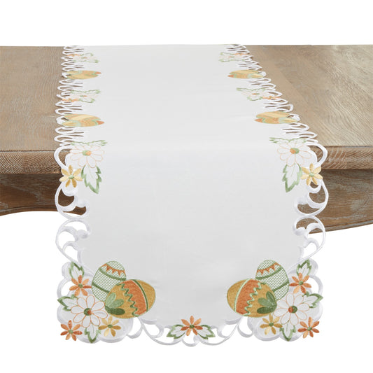 Easter White Embroidered Easter Eggs Table Runner, 100% Polyester