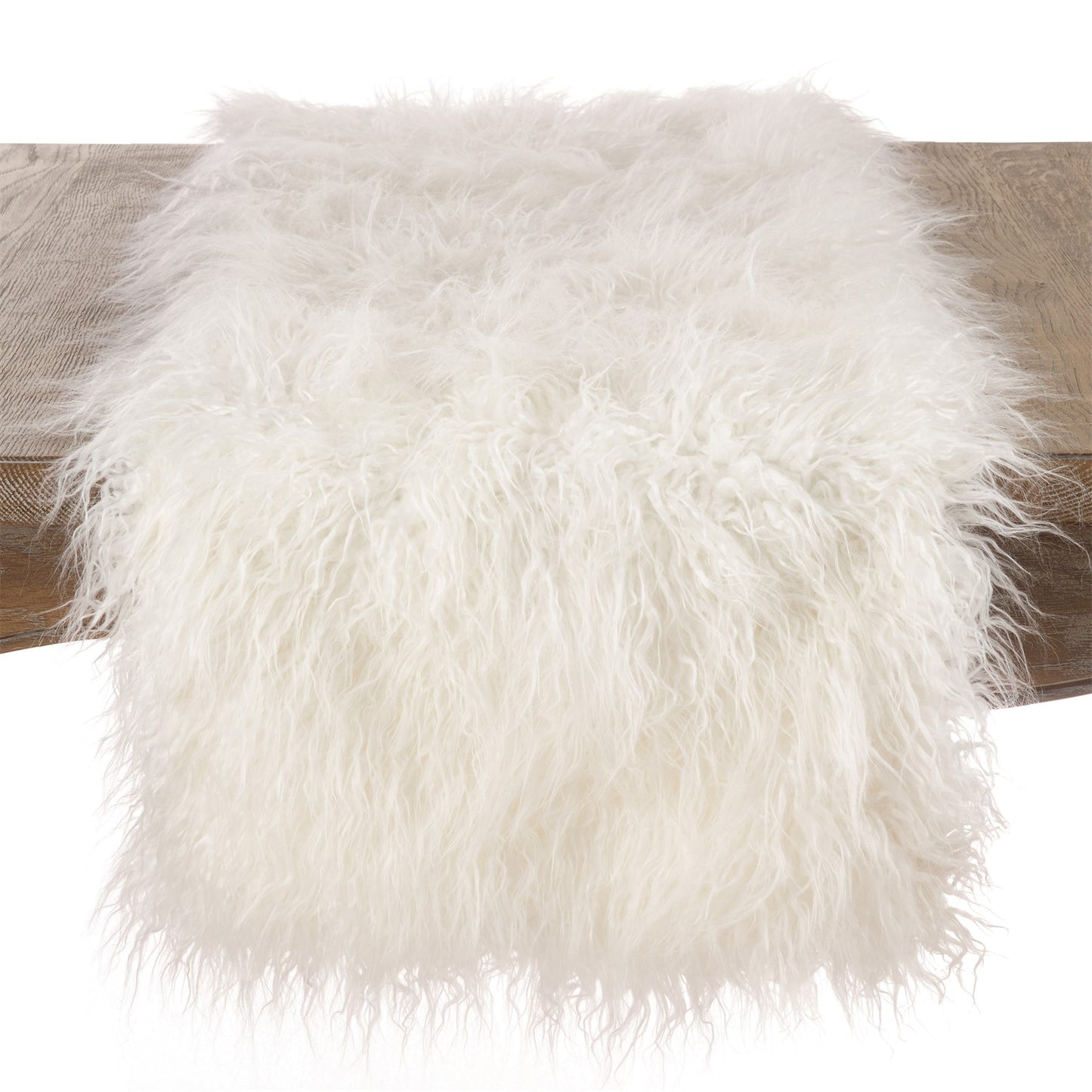 Everyday / All Season Ivory Off-White Faux Mongolian Fur Table Runner, 100% acrylic