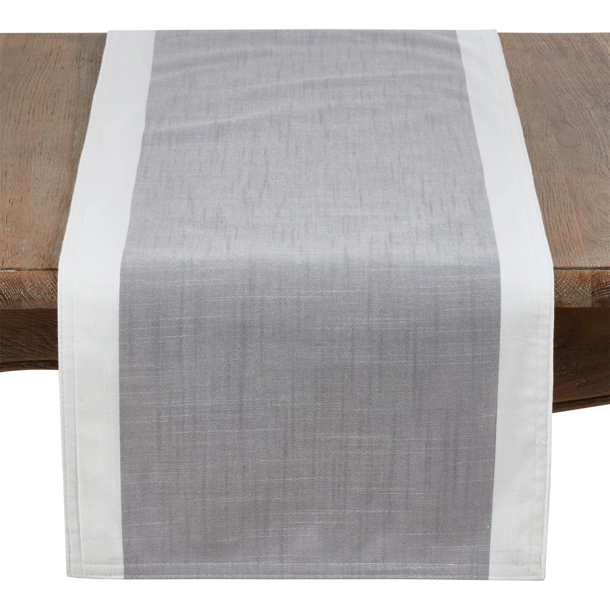 Everyday / All Season Grey Banded Border Table Runner, 100% Polyester