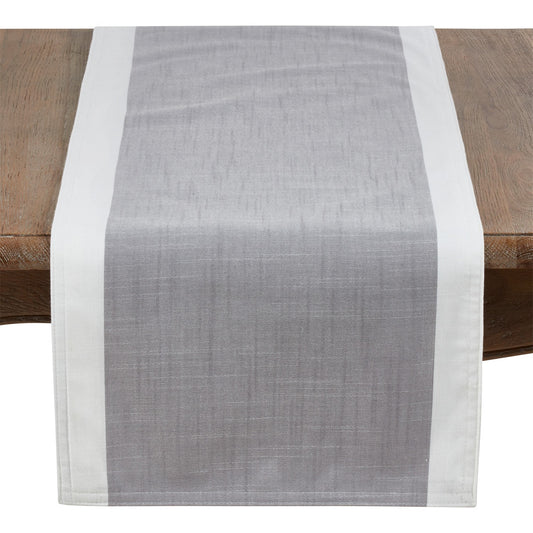 Everyday / All Season Grey Banded Border Table Runner, 100% Polyester