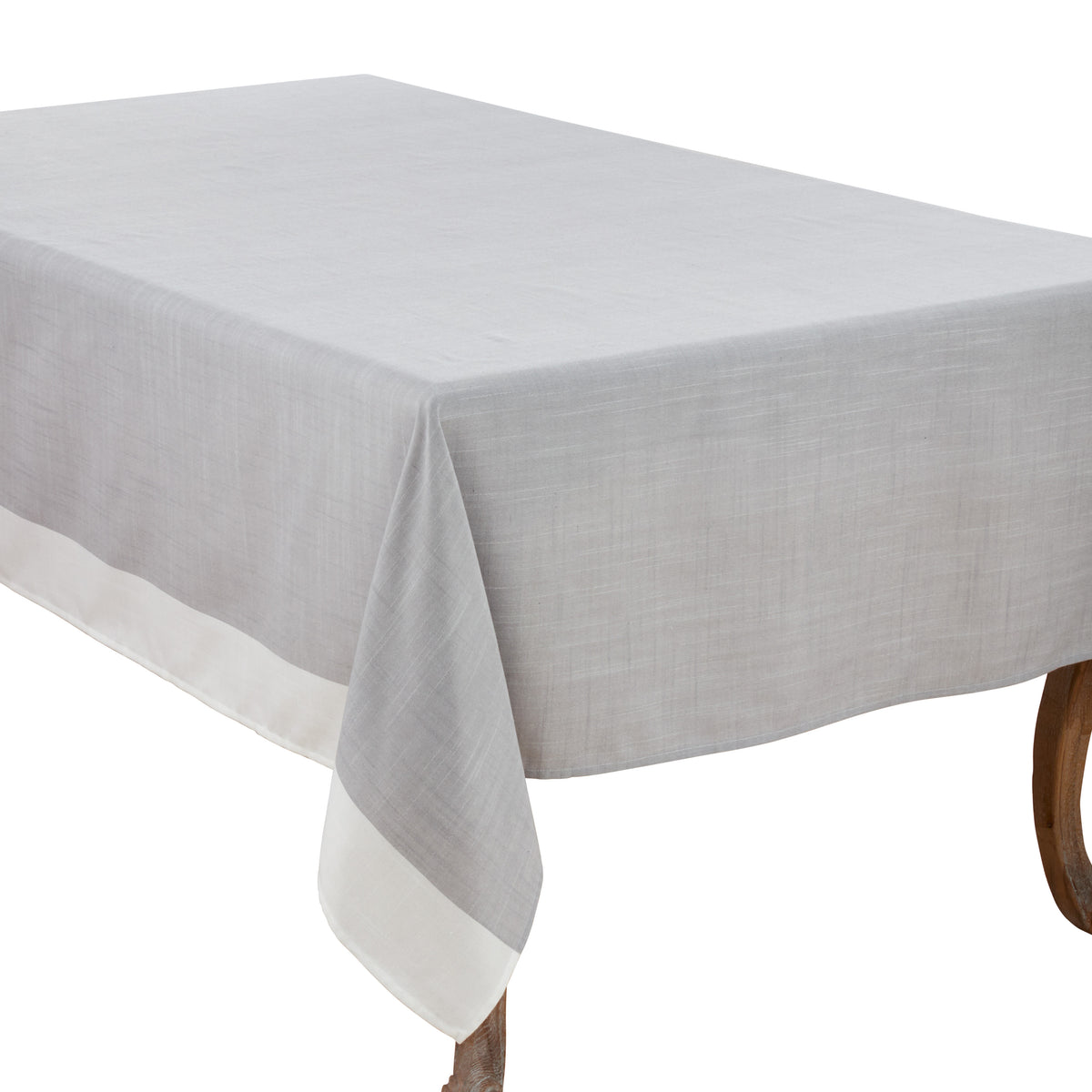 Grey  Banded Border Tablecloth  100% Polyester